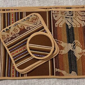 Vintage 1970’s Brown Woven Textile Placemat Set